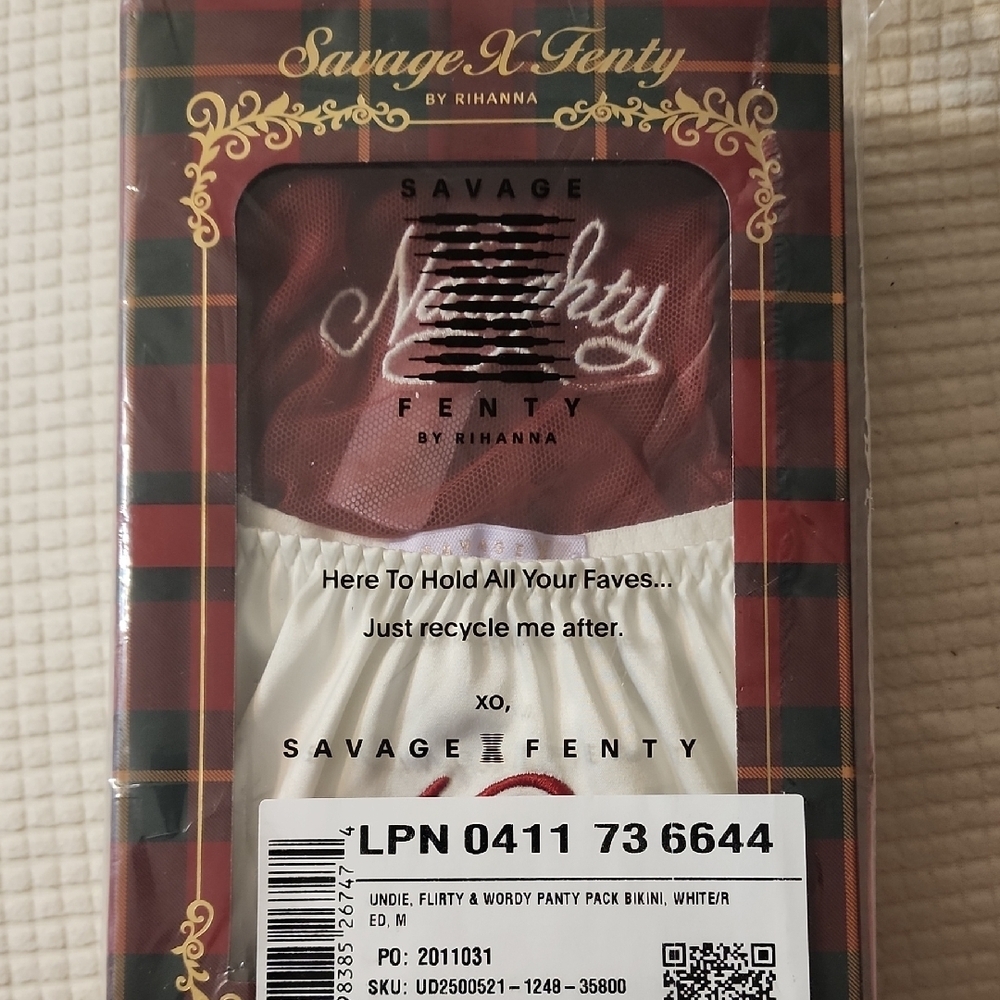 Savage X Fenty Naughty Nice Panty Set in Burgundy and White